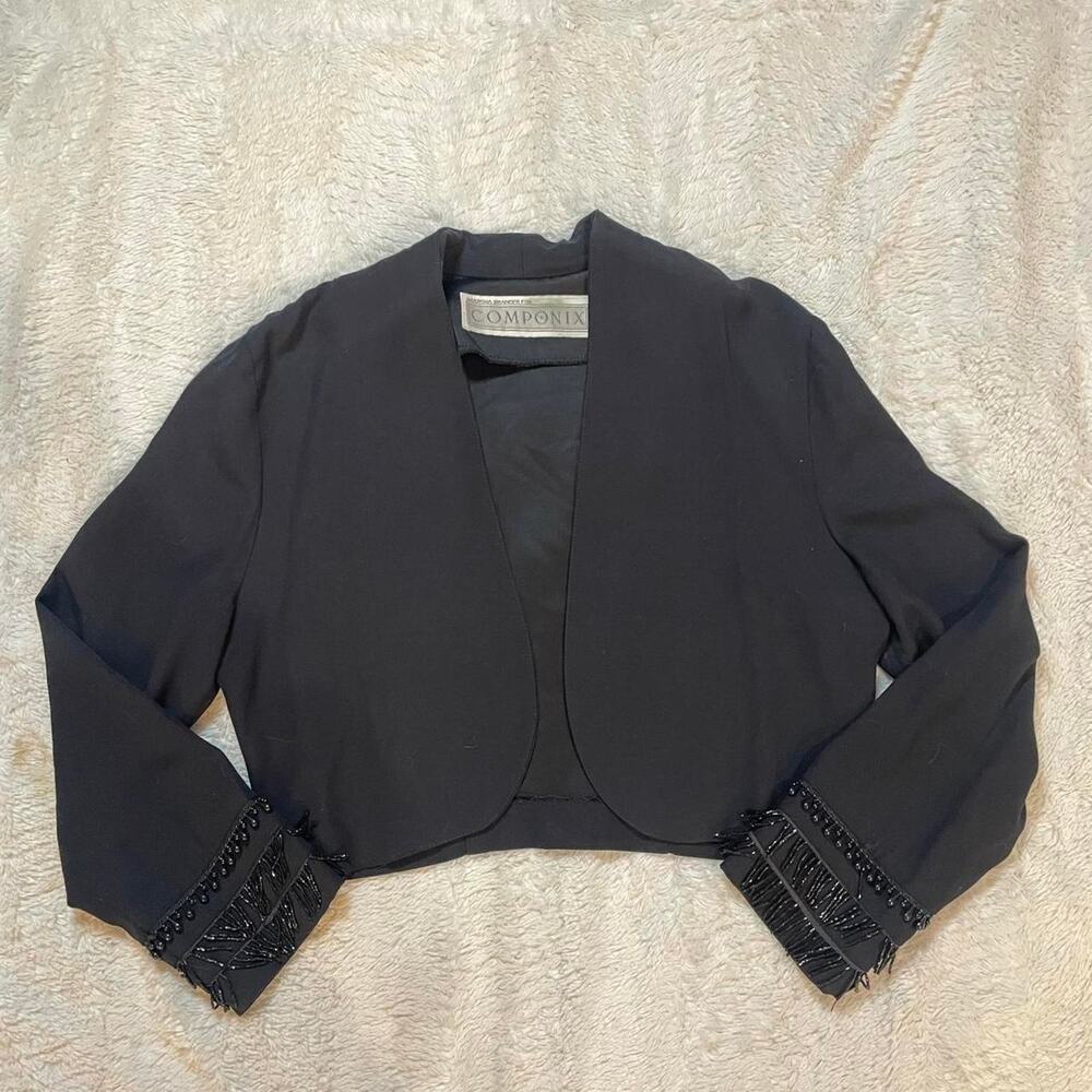 Black cropped bolero jacket with beaded detailing